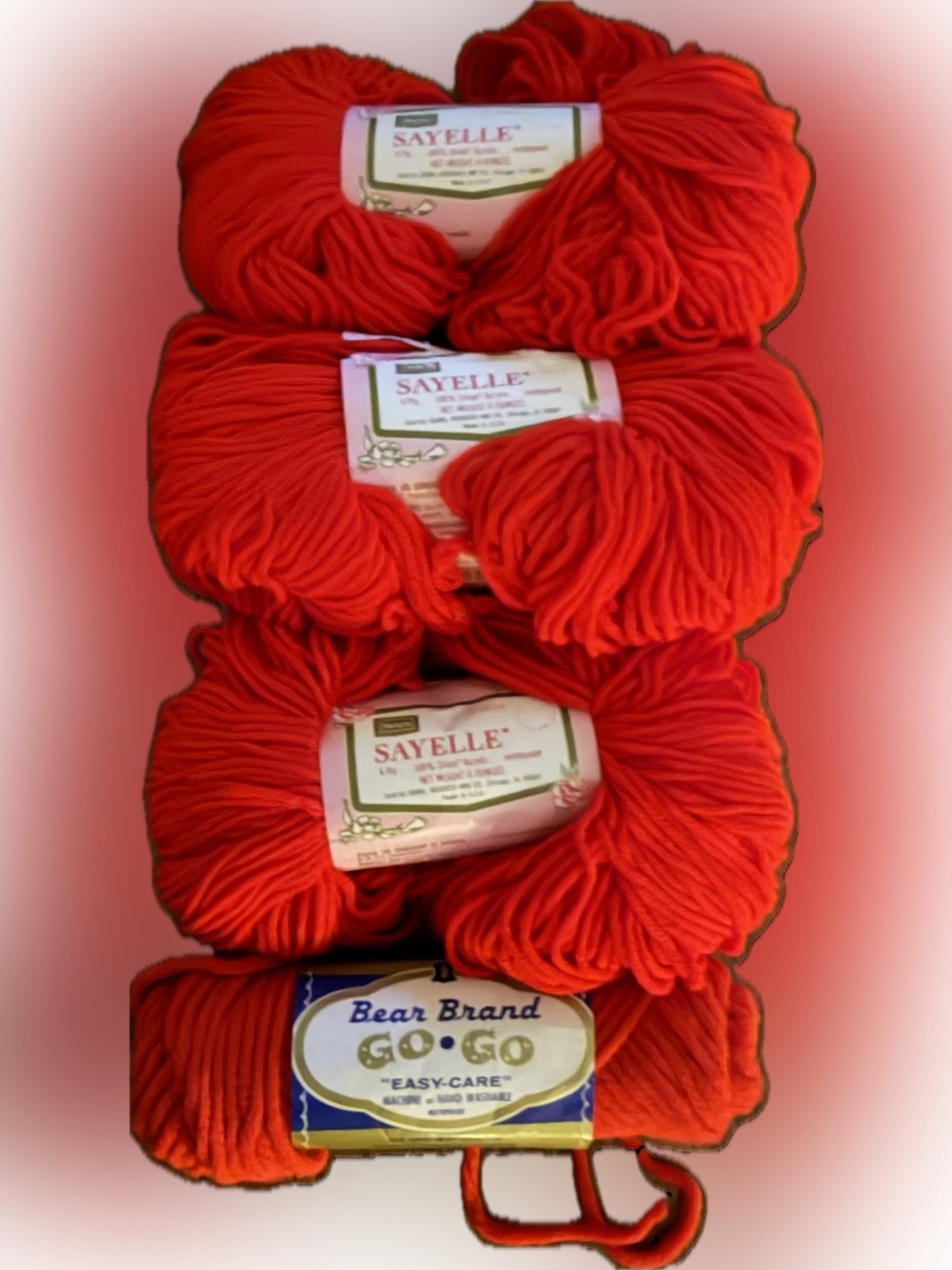 3 Vintage Sayelle 4 Ply 100% Orlon Acrylic Yarn-Worsted/Medium Weight Red